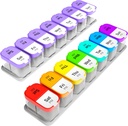 Extra Large Weekly Pill Organizer Set - 2 XL Vitamin Holders με 7 αποσπώμενα διαμερίσματα AM PM - Αξιόπιστη φαρμακευτική συσκευή για το σπίτι και τα ταξίδια, Big Supplement Container, Rainbow & Purple/White
