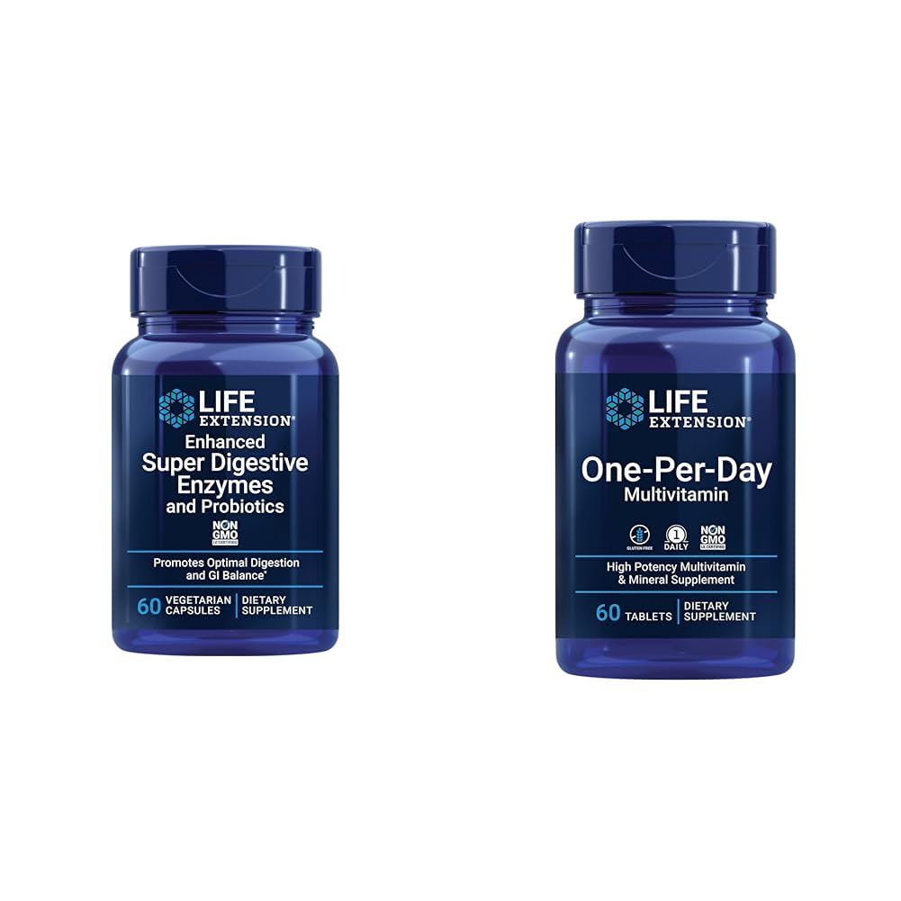 Επέκταση ζωής Ενισχυμένα Super Digestive Ένζυμα & Προβιοτικά 60 Κάψουλες χορτοφάγων και Πολυβιταμίνη 60 Δισκία μιας ημέρας