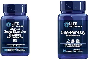 Life Extension Geliştirilmiş Super Digestive Enzymes & Probiyotiks 60 Vegetarian Capsules ve One-Per-Day Multivitamin 60 Tabletler
