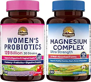 Vitalitown Magnezyum + Probiyotik Sche (Pack of 2) | 10in-1 Magnezyum & Women's Probiyotiks 120 Milyar CFUs | 90 Magnezyum Caps & 30 Probiyotik Caps