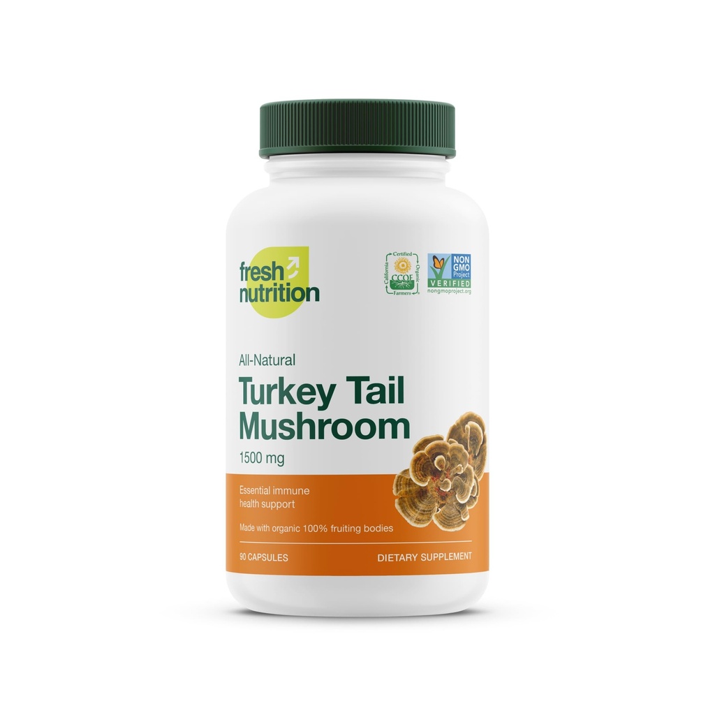 Taze Beslenme Organik Türkiye Tail Mushroom Extract Supplement - Beta Glucans - Non-GMO, Vegan Dostu, Gluten-Free - 90 Capsules