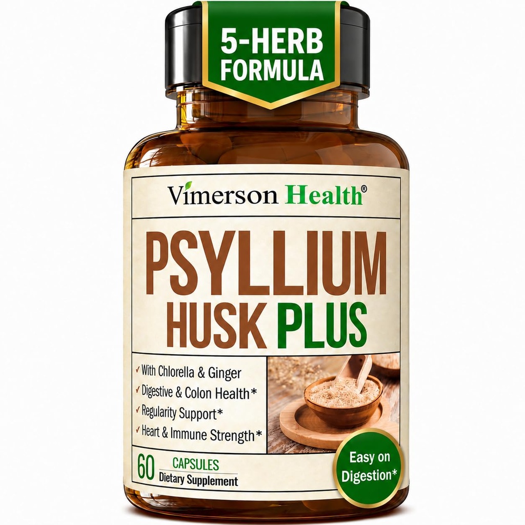 1080 mg Psyllium Husk Toz ile Fiber Supplement, Kadınlar ve Erkekler için Terpery Elm, Ginger Root – Düzenlilik için Yüksek Fiber Piller, Digestive & Gut Health – Stomach 60 Psyllium Husk Capsules