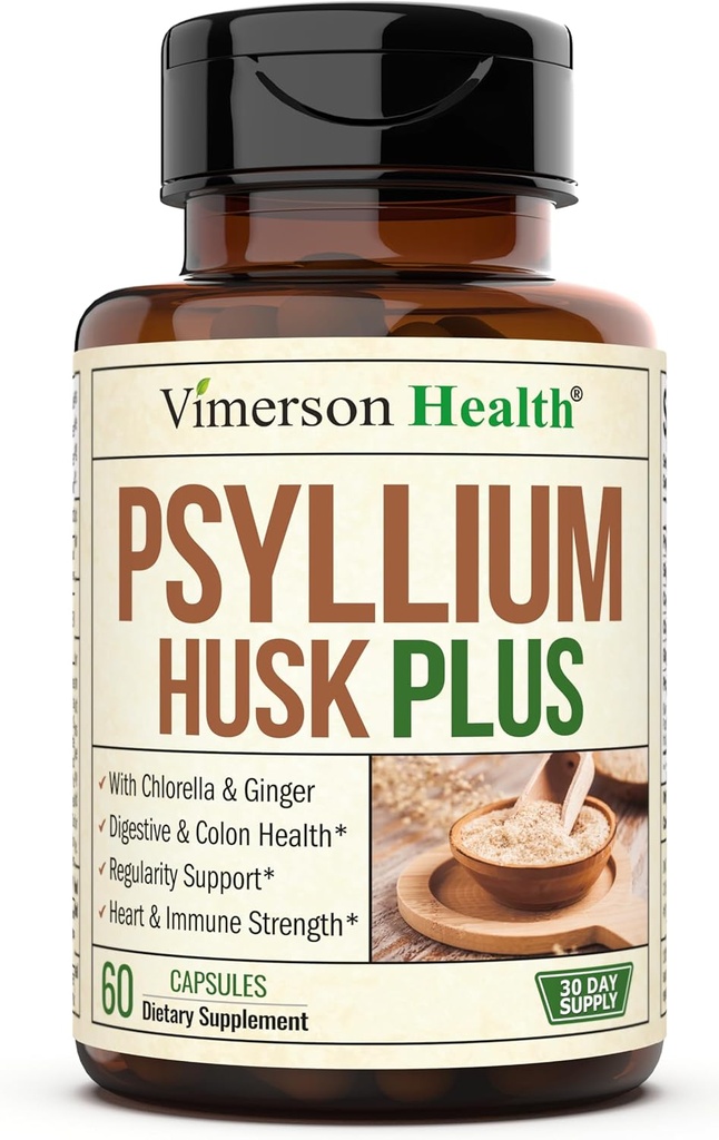 1080 mg Psyllium Husk Toz ile Fiber Supplement, Kadınlar ve Erkekler için Terpery Elm, Ginger Root – Düzenlilik için Yüksek Fiber Piller, Digestive & Gut Health – Stomach 60 Psyllium Husk Capsules