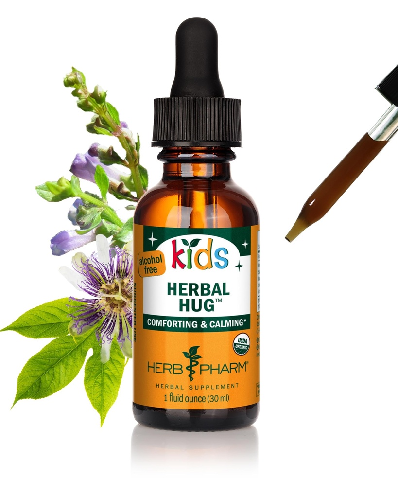 Herbm Phar Organic Kids Herbal Hug: Nervous System Support with Skullcap, Passionflower, Mullein & Oat Seed | Fast-Absorbing & Alkol-Free, Kid-Friendly Taste, Kids, 1 oz*