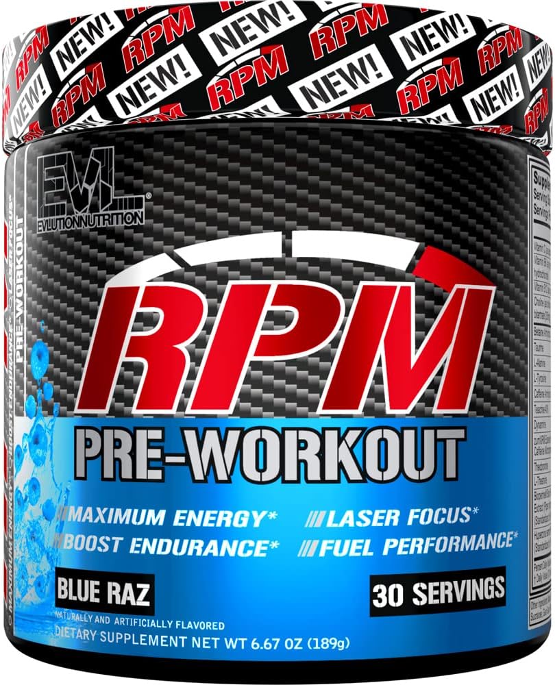 Enerji ve Odak için Çalışma Tozu - EVL RPM Enerji Pre Workout Energy Drink Dust with Betaine Alanine Caffeine and Theacrine - Basitleştirilmiş Performans için Toz İçti (Mavi Raz)