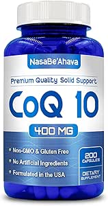 CoQ10 400mg Capsules | Vegan Friendly Coenzyme Q10 400mg per Serving from Easy Absorption Ubiquinone Supplement for Skin Heart and Energy Support | Made in the USA in cGMP Facilities (100 Servings)