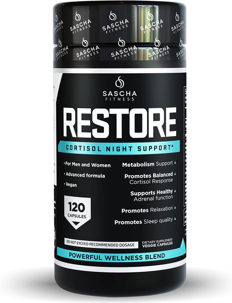 SASCHA FITNESS Cortisol Night Support Pills For Metabolism, Hormonal Destek, Inmune System, Restor, Kilo Kaybı Supplements-Vegan-120 Doğal Capls