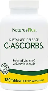 NaturesPlus C-Ascorbs Buffered Vitamin C, Sustained Release - 4000 mg, 180 Vejetaryen Tabletler - Super Potency Immune Support with Mineral Ascorbates, Antioxy - Gluten-Free - 45 Servisler