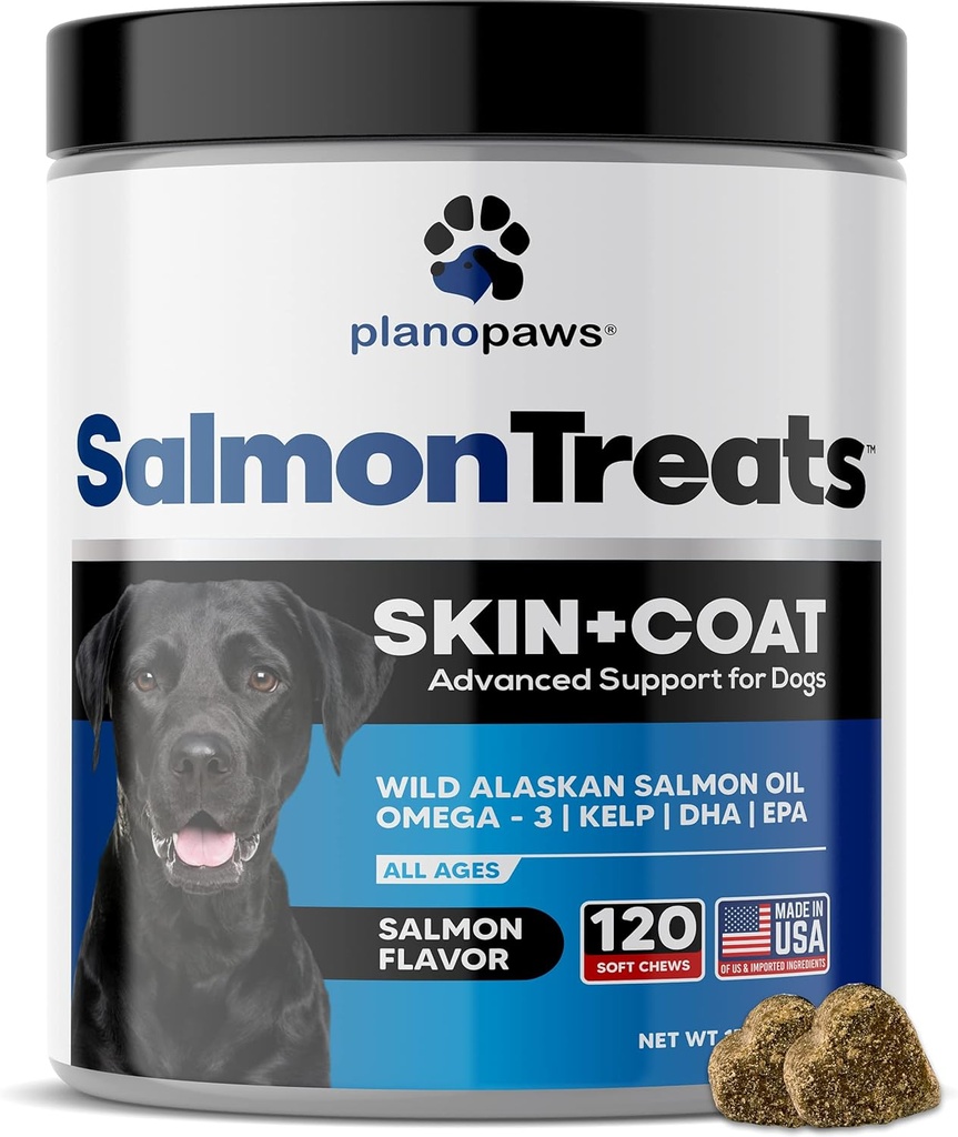Wild Alaskan Salmon Oil for Dogs - Dog Skin and Coat Supplement - Shedding & Itch Relief for Dogs - Omega 3 Fish Oil for Dogs Chews - 120 Dog Allergy Chews - Dog Shedding Supplement - Dog Vitamins