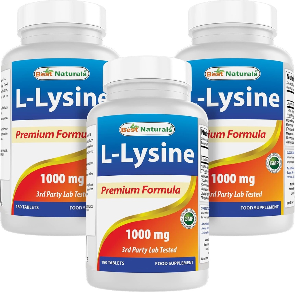 En İyi Doğallar L-Lysine 1000 mg 180 Tabletler (180 Kont ( 1 ) (3 Şişe)
