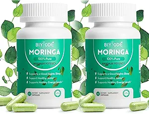 100% Moringa Pure Capsules, Destekler Uyku, Ortaklar, Enerji Moringa Toz Organik Capsules Uyku Kalitesi Doğal Enerji Antioksidan Zengin Moringa Supplement, 60 Capsules(2pc)