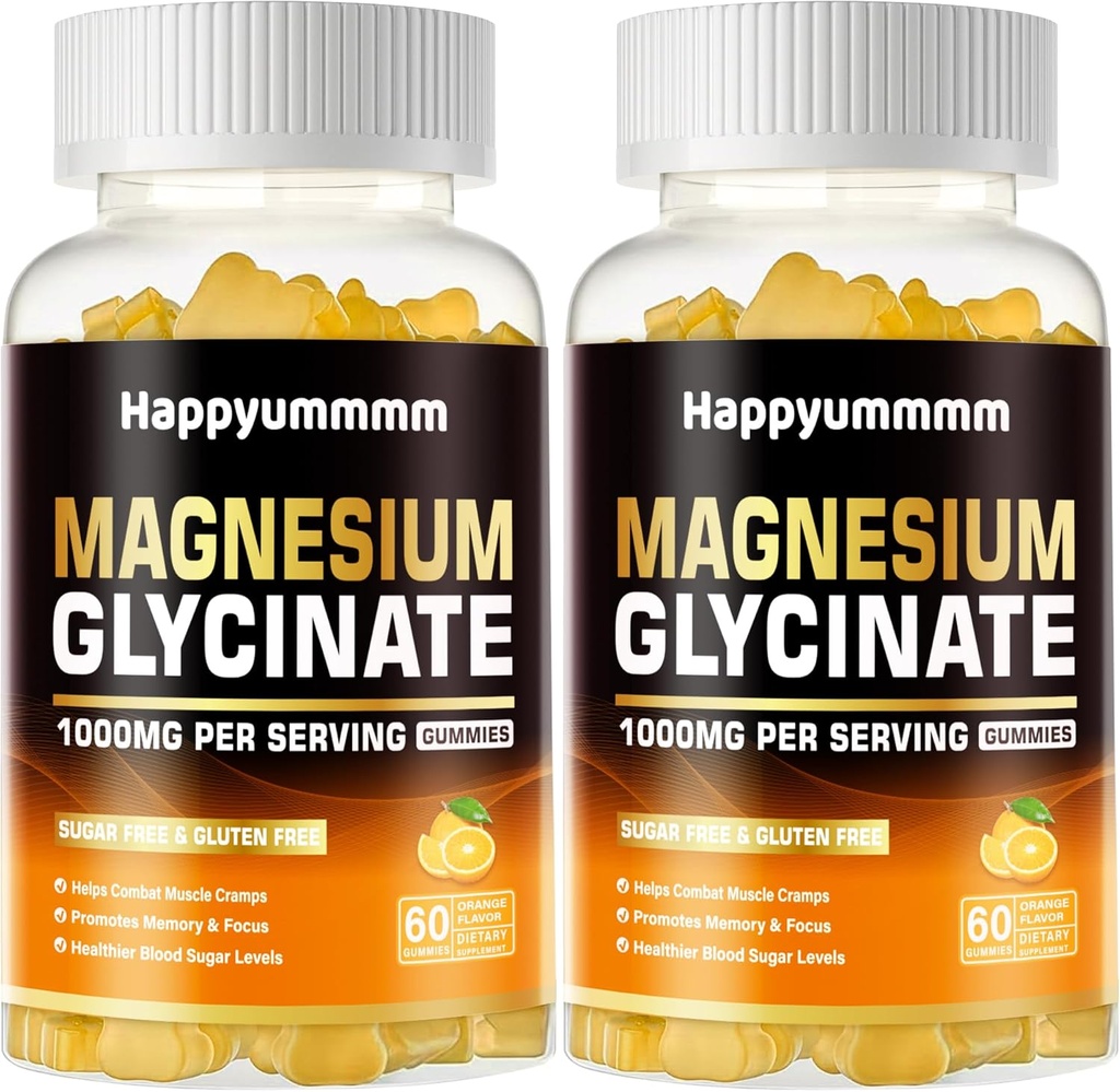 Magnezyum Glycinate Gummies 1000 mg - Sugar Free Magnezyum P Properties Supplement with Vitamin D, B6, CoQ10 for Calm Mood & Sleep Support - 120 Orange Gummies.