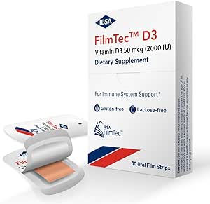 Ibsa FilmTec D3 - Συμπλήρωμα διατροφής – 2000 IU Βιταμίνης D3-30 Στοματικής Διάλυσης Ταινίες για Άμεση Απελευθέρωση και Ανεκτικότητα - Χωρίς Γλουτένη, Χωρίς Λακτόζη, Χωρίς Ζάχαρη, Χωρίς ΓΤΟ