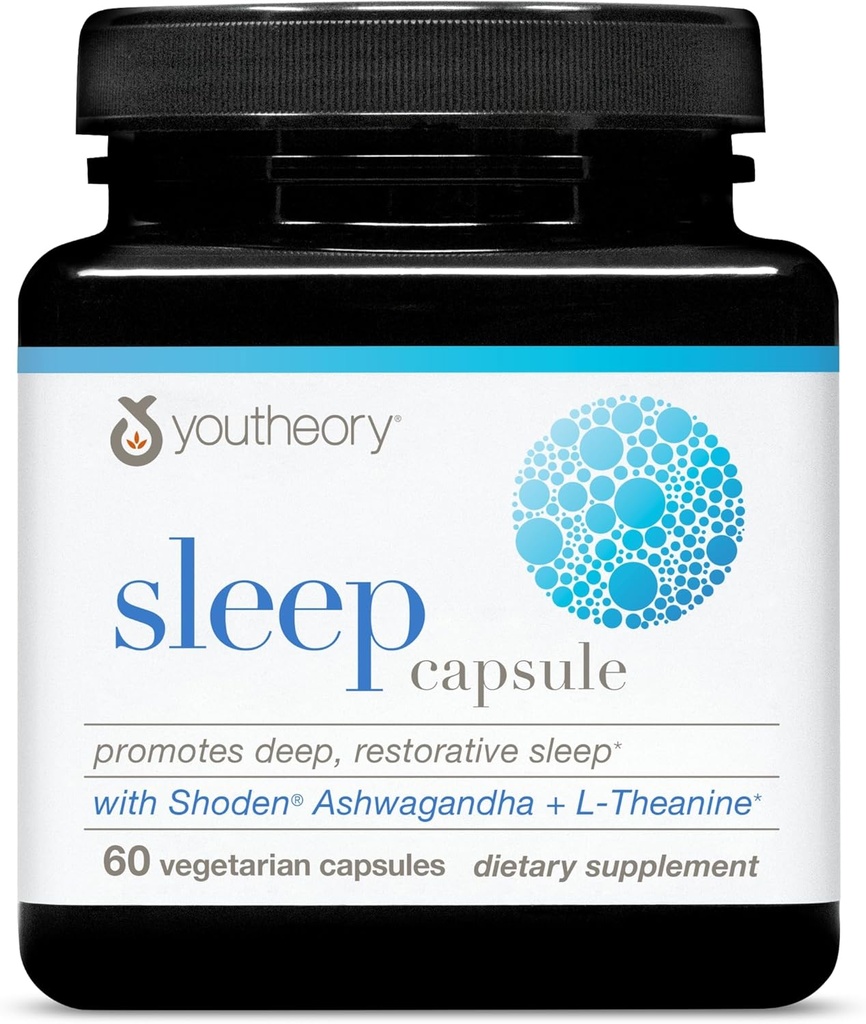 Youtheory Sleep Capsule - Vegan συμπλήρωμα υποστήριξης ύπνου με το πάθος λουλούδι, βάλσαμο λεμονιού, L-theanine & Ashwagandha* - 60 κάψουλες χορτοφάγων