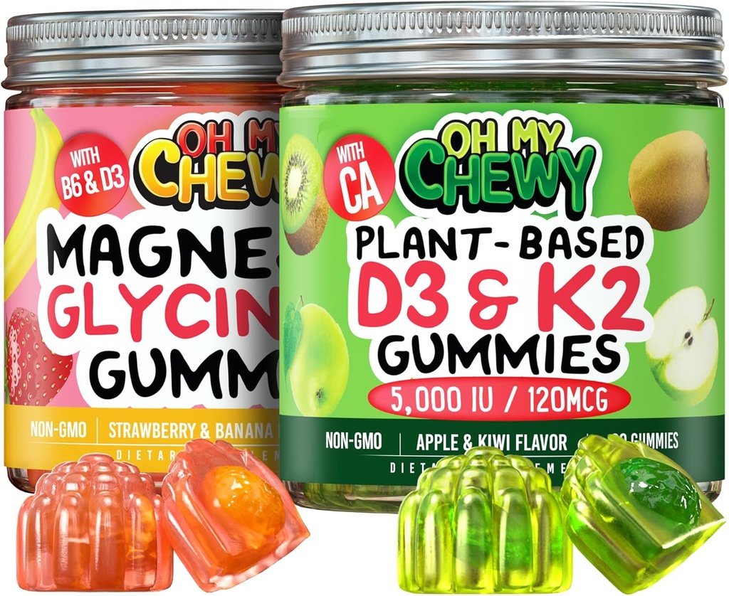 Magnezyum + D3K2 Gummies Sche – 2 Şişe (60 Her) – Strawberry Banana & Apple Kiwiwi