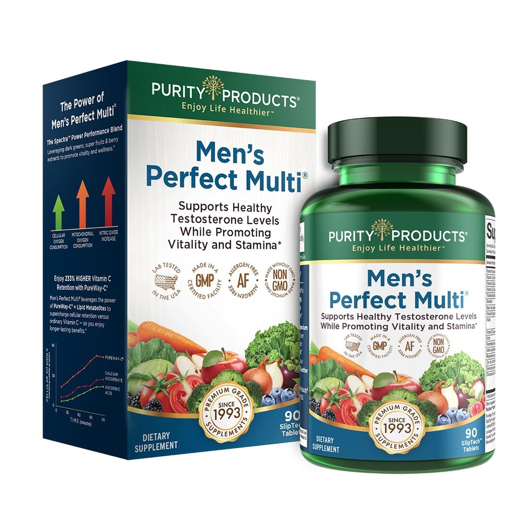 Προϊόντα καθαρότητας Άνδρες Perfect Multi από Βιταμίνες, Ορυκτά και Φυτοθρεπτικά συστατικά - Προάγει την ενέργεια, τη ζωτικότητα και τη Σταμίνα - Εύκολη κατάποση - 90 δισκία