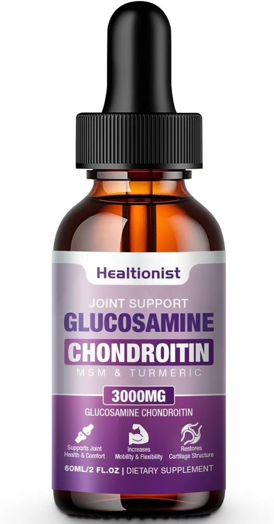 1 Pack Glucosamine Chondroitin MSM Liquid Drops, Ekstra Güçlü Ortak Destek Yetişkinler Erkekler ve Kadınlar, Quercetin Boswelia, Bromelain, Antioksi Immune Support (2 Fl oz)