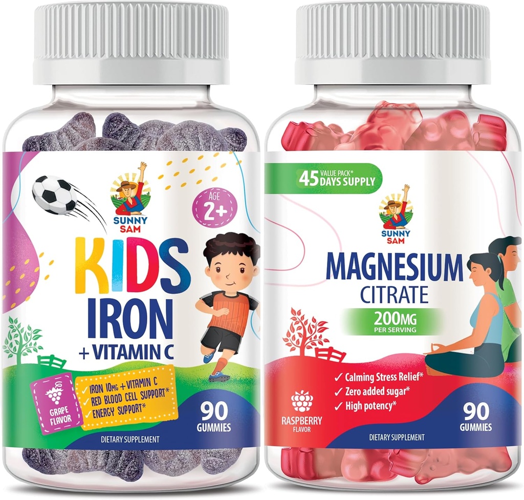 Çocuklar ve Yetişkinler için Yetişkinler ve Demir Gummies için Magnezyum Gummies - Vitamin C ile Demir Vitaminleri.
