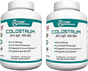 Hybrid Nutraceuticals Bovine Colostrum Supplement - Muscle Building - Immune Support - Güçlü Digestion - Lactoferrin Supplement (120 Colostrum Capsules - 500 mg - %30 IgG)