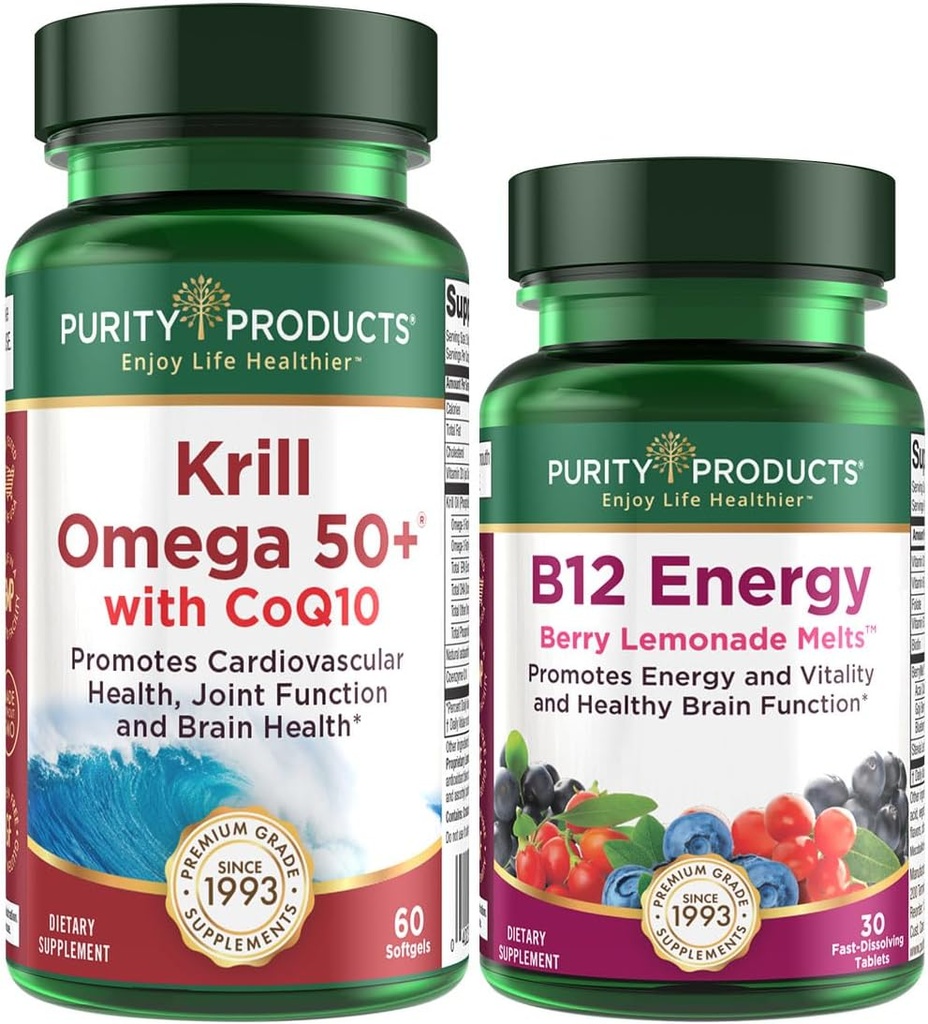 Saf Ürünler Log - Krill Omega 50+ with CoQ10 + B-12 Energy Melt - Krill Omega 50+ with CoQ10 (Krill Oil, Fish Oil, CoQ10, Vitamin D) B-12 Berry Melt (Meylcobalamin B12 + B6 + D3 + Daha Fazla)