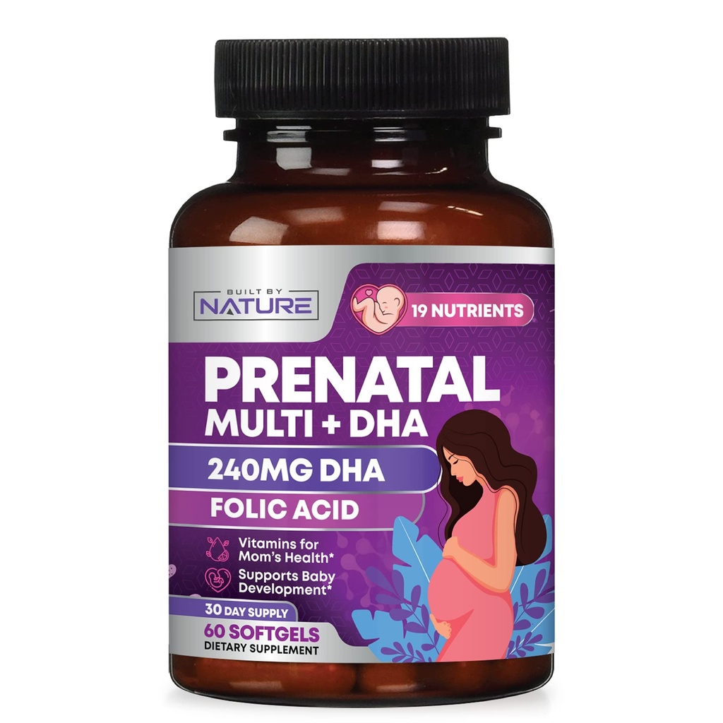 Kadınlar için Prenatal Vitaminler - DHA, Folic Asit, C, B12, Iron & Omega-3 - Daha önce, Sağlıklı Büyüme ve Beyin Gelişimi için Gecikme - 60 Yumuşakgels