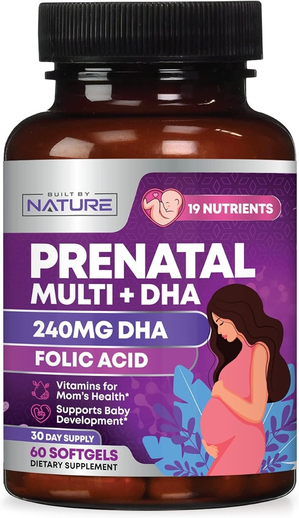 Kadınlar için Prenatal Vitaminler - DHA, Folic Asit, C, B12, Iron & Omega-3 - Daha önce, Sağlıklı Büyüme ve Beyin Gelişimi için Gecikme - 60 Yumuşakgels
