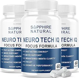 (3 Pack) Nöro Tech IQ Brain Supplement Neurotech Iq Focus Formula Pills (180 Capsules)