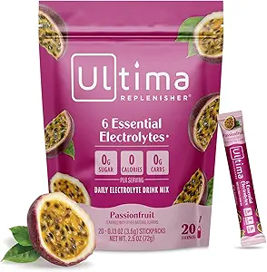 Ultima Repleniser Daily Electrolyte Powder Drink Mix – Χωρίς ζάχαρη – Παθόκαρποι, 20 Stickpacks – Συσκευασίες ενυδάτωσης με 6 Ηλεκτρόλυτα και Ιχνηλάτηση Ορυκτών – Κετό Φιλικό, Μη ΓΤΟ