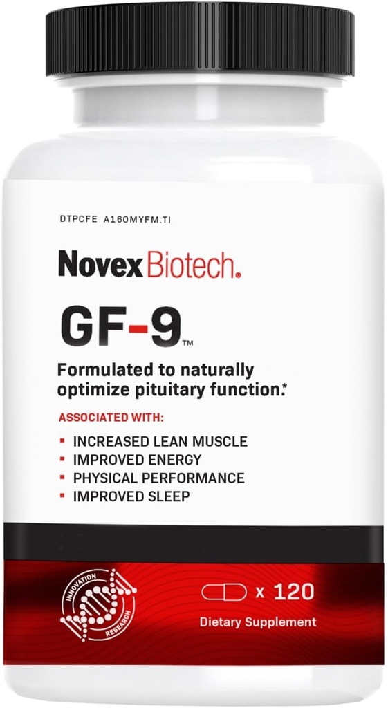 Novex Biotech GF-9 – HGH Ενισχύοντας συμπλήρωμα για τους άνδρες – Σύμπλεγμα προπόνησης για τους άνδρες – Ενέργεια υποστήριξης, αντοχή, ύπνος, 120 Ct (30-ημέρα προμήθεια)