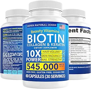 Biotin ve Collagen Vitamins + Keratin with Folate - Kadınlar ve Erkekler için Saç Kayıp Tedavileri - Follicle, Skin ve Nail Supplements for Hair growth & Postpartum Support - GMO Free & Gluten Free (120 Caps)