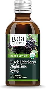 Gaia Herbs Black Elderberry, Nighttime Syrup - Immune Support Supplement - Organic Black Elderberries, California Poppy & Lemon Balm for Restful Sleep & Immune Defense - 3 Fl Oz (18-Day Supply)