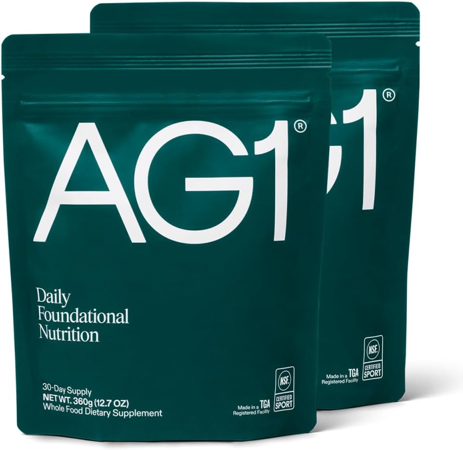 AG1 Yeşils Toz Tamamı | Gut Health | Multivitamin, Probiyotik, Gluten Free, Vegan ve Keto Friendly | 75 Vitamin (Athletic Greens) - 2 Pack, Classic Formula (30 Pouch)