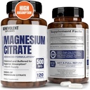Premium Magnezyum Citrate 500 mg Capsules (Citrato de Magnesio) Yüksek Abpsiyon Formula Chelated Buffered Citrate to Support Digestion, Bone, Sleep & Muscle Health - 120 Capsules