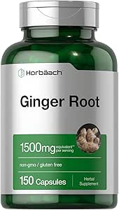 Horbäach Ginger Root Capsules 1500 mg | 150 Pills | Non-GMO, Gluten Free | Ginger Root
