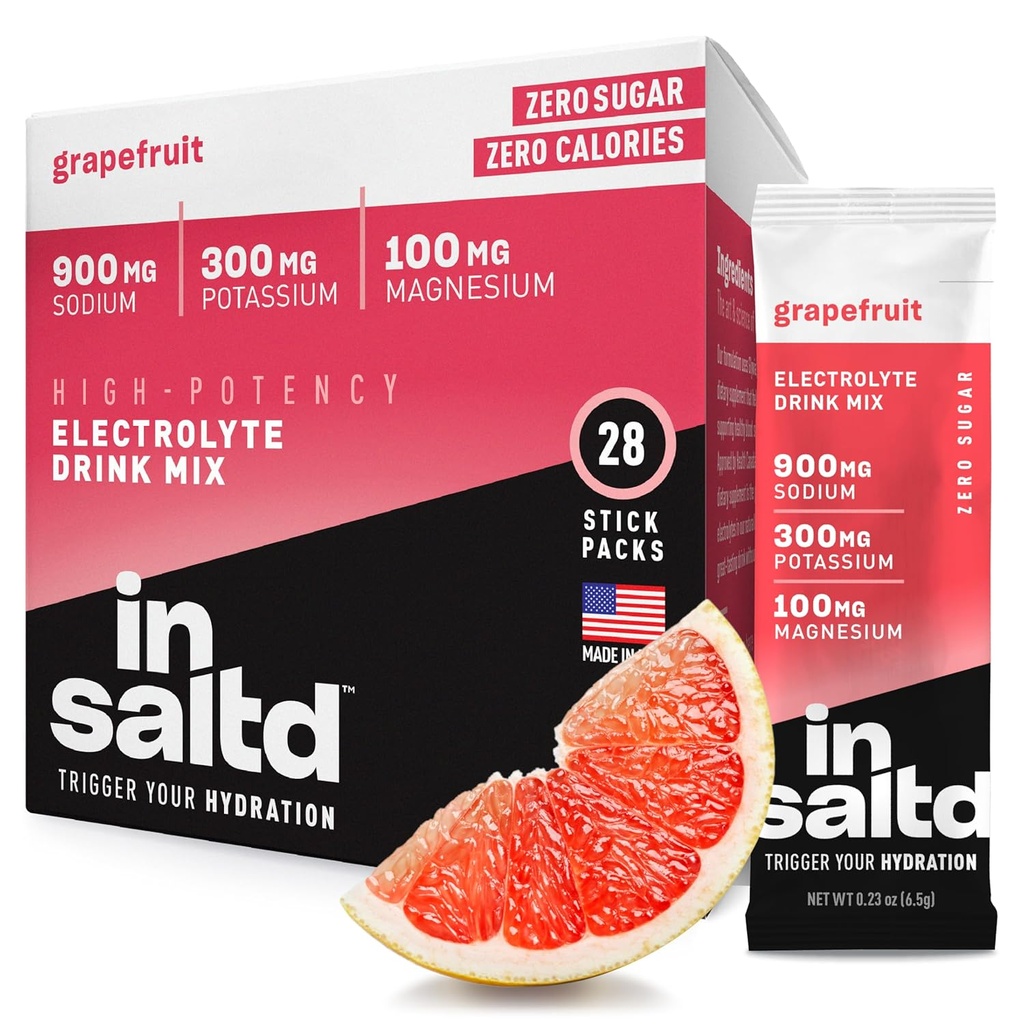 INSALTDTM Sugar Free Electrolytes Toz Paketleri No Stevia Aftertaste | High-Potency Hydration Packets | Ketolyte Drinks | Intermittent Fasting Mix | 28 Pack (Grapetre)