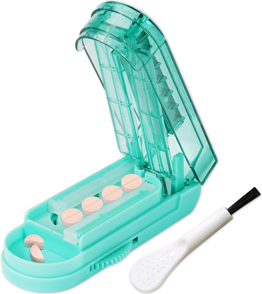 Johnbee Pill Cutter Splitter για μικρά και μικροσκοπικά χάπια, μεγαλύτερα χάπια. Ρυθμιζόμενος Splitter Χάπια Κόβει Ακριβώς Πολλαπλά Χάπια με τη μία. Μη ολισθηρή άκρη σιλικόνης (Lake Blue)