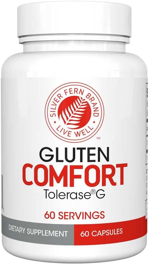 Silver Fern Gluten Comfort with Tolerase G - 1 Şişe - 60 Capsules - Digestive Enzyme Özellikle Break Down ve Digest Gluten Protein
