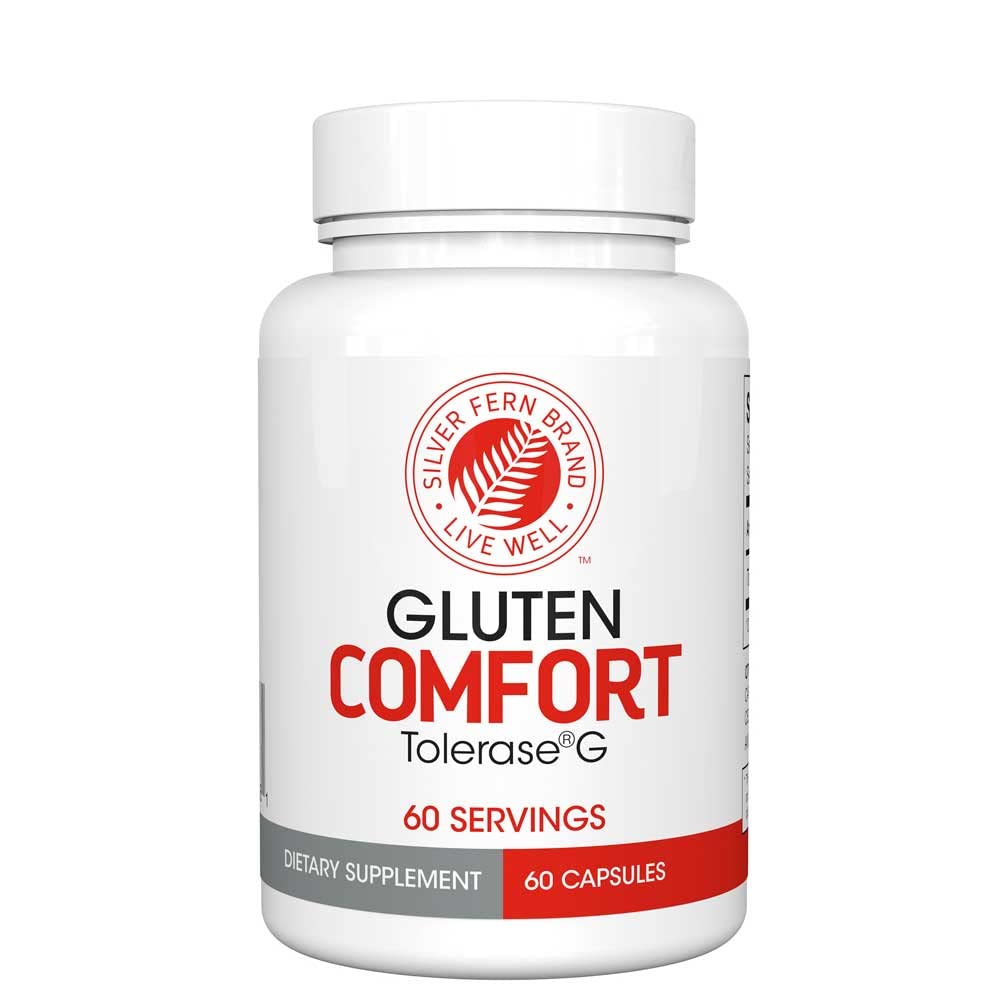 Silver Fern Gluten Comfort with Tolerase G - 1 Bottle - 60 Capsules - Digestive Enzyme Made Specifically to Break Down and Digest Gluten Protein