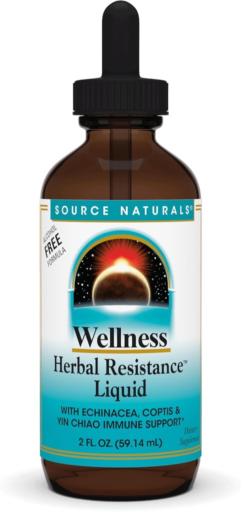 Source Naturals Wellness Herbal Direnişi Echinacea, Coptis ve Yin Chiao, Immune Support* - Alkol Free - 2 OZ