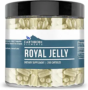 Earthborn Elements Royal Jelly 200 Capsules, Pure & Undiled, No Wordss