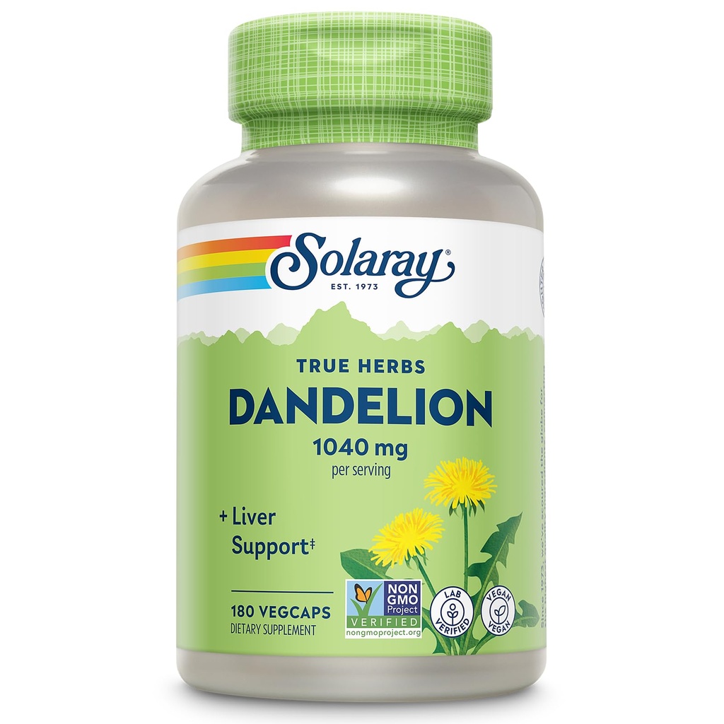 SOLARAY Dandelion Root Supplement - Healthy Kidney and Liver Support - 1.040 mg per Serving - Vegan, Lab Επαληθευμένο, 60 ημερών εγγύηση - 90 εξυπηρετούν, 180 VegCaps