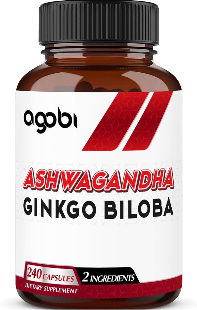 agobi 1600 mg Ashwagandha ile Ginkgo Biloba Supplement - Immune System, Energy Production, Memory Health & Focus - 240 Veggie Capsules