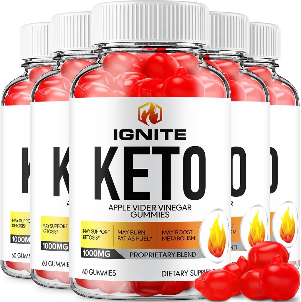 (5 Pack) Ignite Keto ACV Gummies - Gelişmiş Formula Ignite Keto Plus ACV Gummies Apple Cider Vinegar Ignite ACV Diyetary Supplement Men Women (300 Gummies)