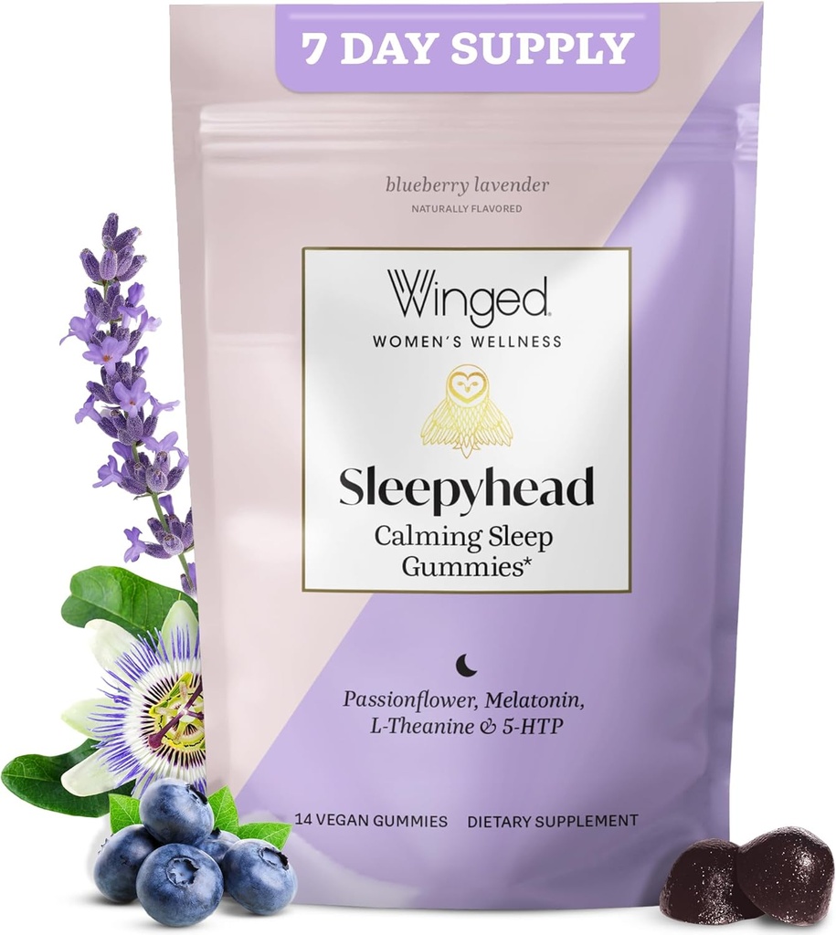 Türlü Wellness Sleepyhead Natural Sleep Gummies for Women - Sleep Support Aid for Yetişkinler with 3 mg Melatonin, L-Theanine, 5-HTP - Natural Gummy Supplement - Blueberry Lavender, 14 Vegan Gummies
