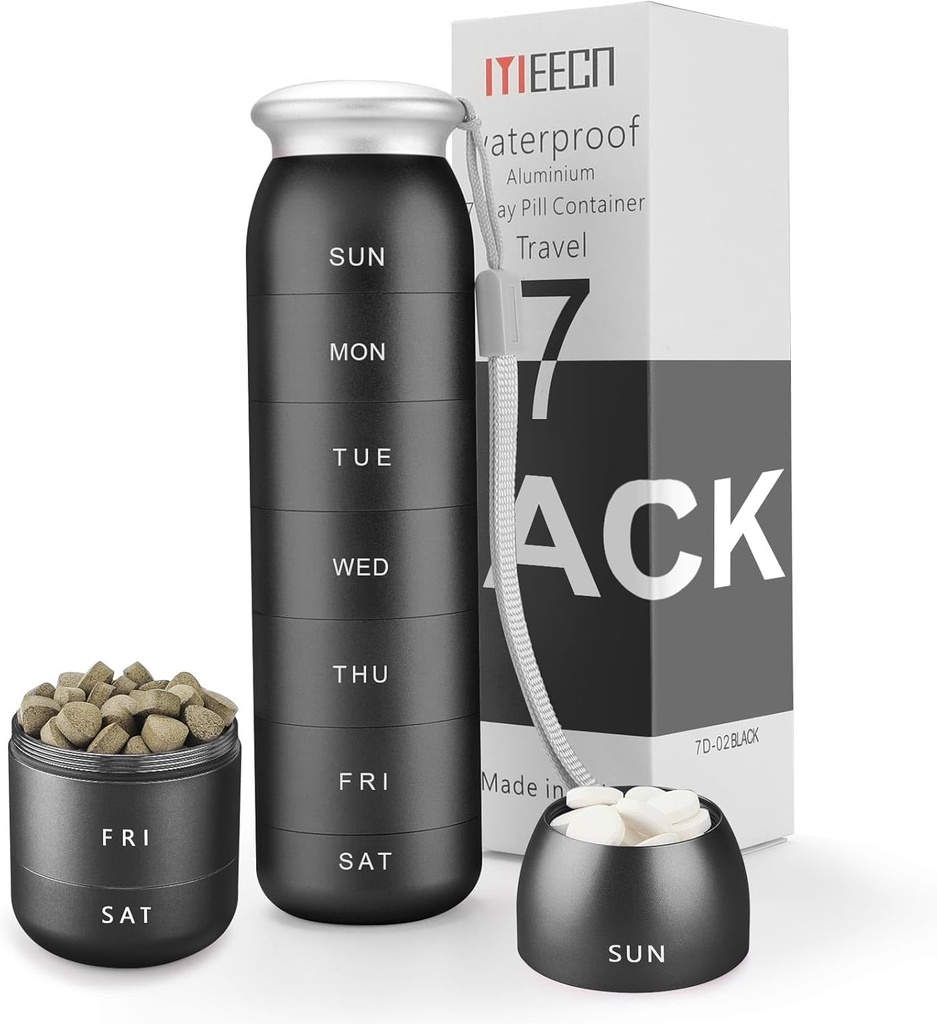 Haftalık Pill Organizer, Portatif Seyahat 7 Günü, Sualtı, Büyük, Alüminyum, Metal, Vitaminler, Cod Liver Oil, Supplements and Drugs (Black)
