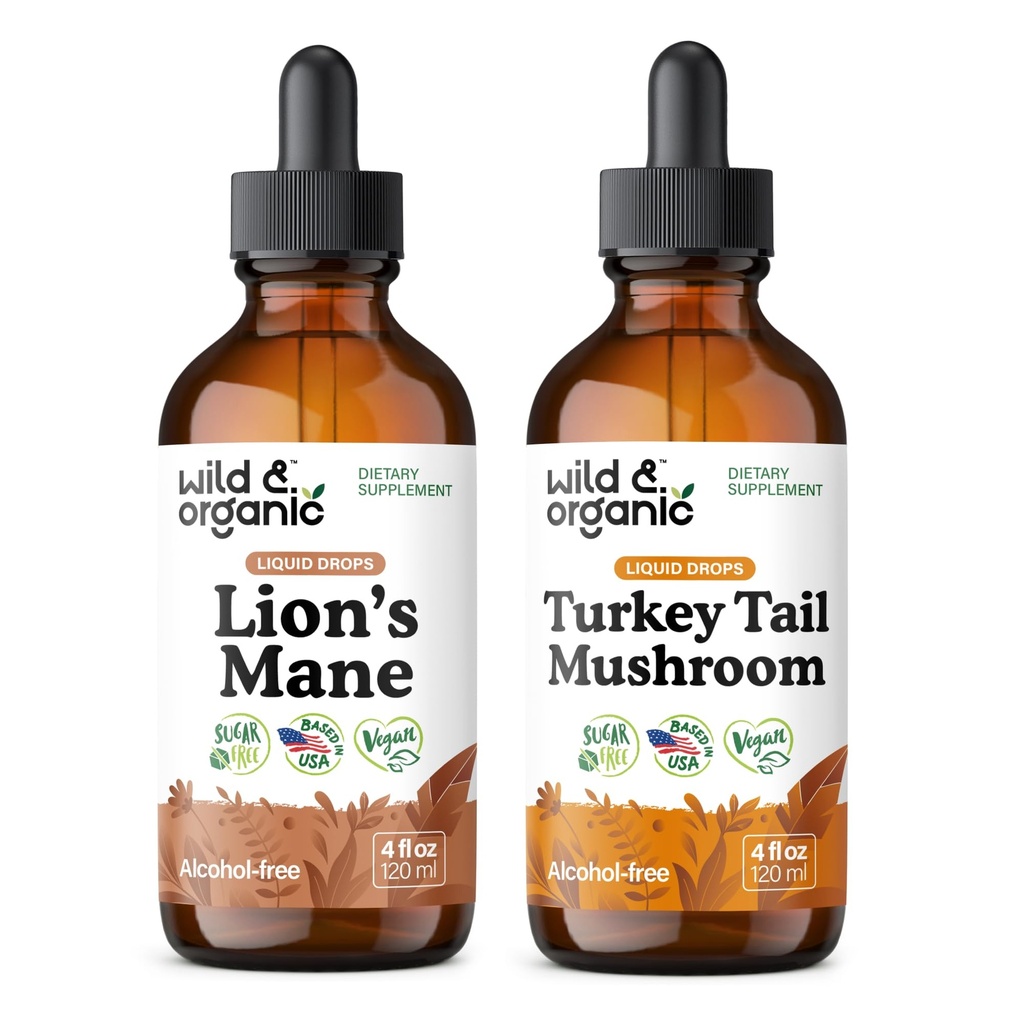 Wild & Organic Lion's Mane Tincture 4 fl oz & Türkiye Tail Tincture 4 fl oz