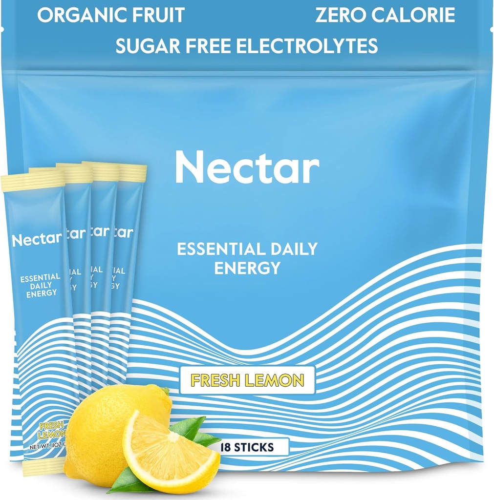 Nectar Enerji ATM - Organik Caffeine, B12 & Electrolytes - Sugar Free & Zero Calorie - Sağlıklı Kahve, Enerji İçilir & Soda Alternatif - Hydration & Energy Supplement (Lemon 18 Toz Paketleri)