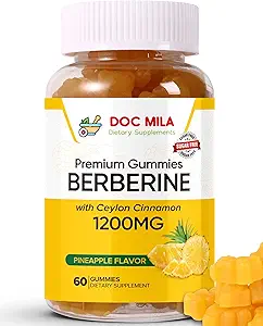 Βερβερίνη με Ceylon Cinnamon Gummies 1200mg - Συμπλήρωμα βερβερίνης - Χωρίς ζάχαρη, χωρίς ΓΤΟ, Vegan - 60 Gummies (Ανανάς χωρίς ζάχαρη V1)