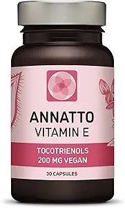 Annatto Tocotrienols Vegan Vitamin E Supplement, Tocopherol Free, Eannatto Κάψουλες Χωρίς ΠΑΥ και προσμείξεις - Βελτιωμένο από Deltagold - 200mg - Μη ΓΤΟ & Αντιοξειδωτικό (30)