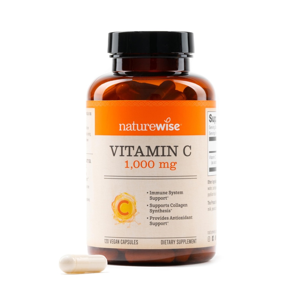 NatureWise Vitamin C 1000 mg Capsules - Ekstra Kuvvetli Vegan Vitamin C for Daily Antioksi & Immune Support - Non-GMO, USA Productiond - 120 Capsules[120-Day Supply]